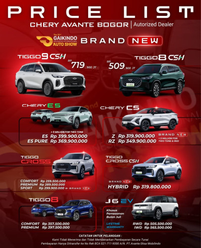 Pricelist Harga Chery bantargebang 2025